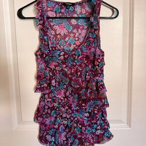 Express Women's Floral Print Tiered Ruffle Sleeveless Top